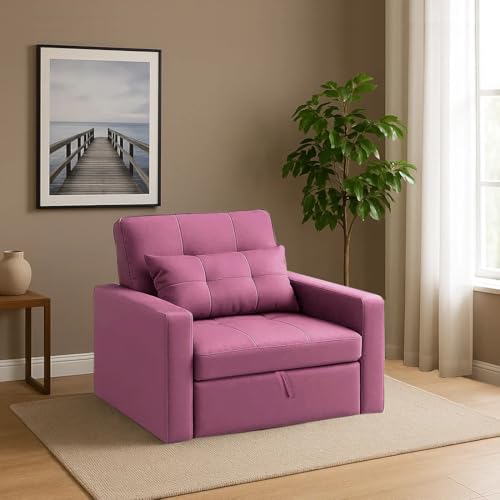 Image of CASASTYLE Trissa 1 Seater Pull-Out Premium Fabric Sofa Cum Bed Sofa Set for Living Room (Pink Fabric)