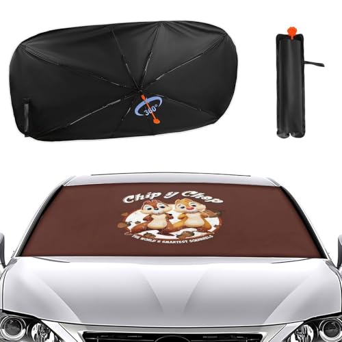 チップとデール サンシェード 車 フロント 折り畳み傘型 車用サンシェード カーサンシェード 折り畳み傘型 日除け 取り付け簡単 遮光 遮熱 収納バッグ付き 133cmx73cm
