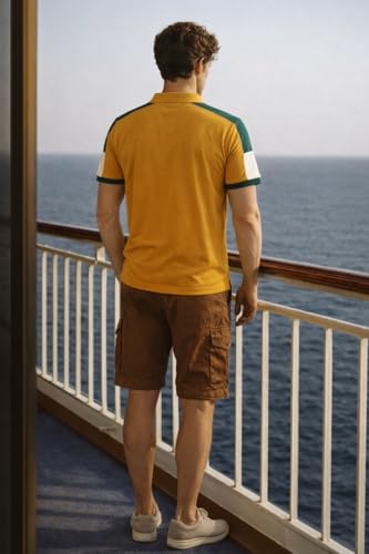 Image of Louis Philippe Men's Slim Fit Premium High-End Pique in Superior Cotton Cut & Sew Design Color Block Shoulder Half Sleeve Polo Tshirt