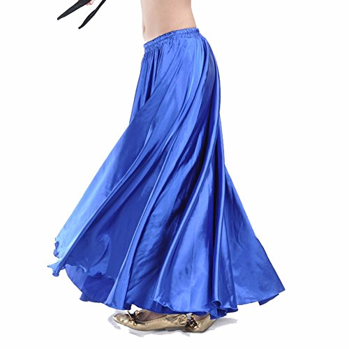Wuchieal Women's Belly Dance Satin Skirt Full Circle Long Sexy Dancing Costume Lady Dress Dark Blue