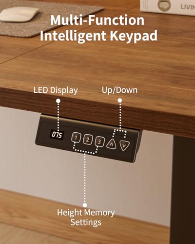 FEZIBO Electric Standing Desk For Gaming 120 * 60 cm Heigh Adjustable Stand up Table with digital display controller, Sit Stand Home Office Desk with 4 Splice Board, Dark Frame/Dark Walnut Top - Image 4