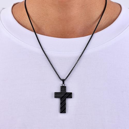 Fiusem 16-24 Inch Cross Necklace for Men, Inspirational Bible Verse American Flag Cross Chain, Stainless Steel Cross Pendant Necklace Jewelry Gift2