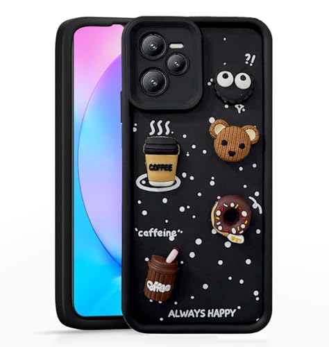 Image of Bintage Cute Fun Taddy| 3D Ball Bear| Donut| Coffee Rubber Case Full Body & Camera Protection Back Cover Compatible for Realme C35 4G - Black