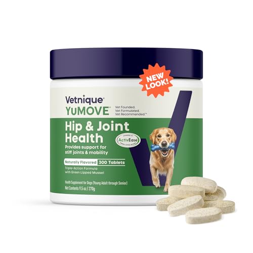 Yumove Hip & Joint Supplement for Dogs with Glucosamine, Hyaluronic Acid, Green Lipped Mussel & Omega 3 Joint Supplement – Regular or Advanced Strength (300 Count, Chewable Tablets)