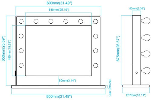 Chende Hollywood Mirror with Ligths, Large LED Lighted Makeup Mirror for Bedroom Vanity, 31.5 x 25.6 Inch White Gloss Metal Frame with Dimmer and Socket, Free 14 Replaceable LED Bulbs