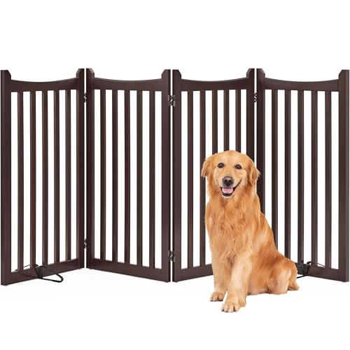 Image of Yaheetech 36in 4-Panel Wooden Freestanding Pet Gate for Indoors Espresso | Dog Fence with 2 Support Feet for Stairs /Doorways /Kitchen, Foldable for Storage,Easy Assembly,Ideal for Small /Medium Pets