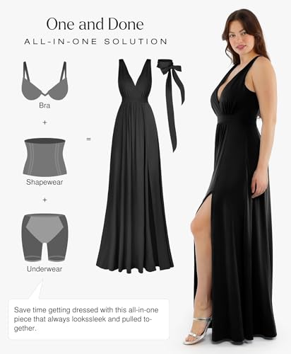 Popilush Women Formal Wedding Guest Dress - Shapewear Bridesmaid Dresses Built-in Bra Floor Length Prom Dress with Tie2