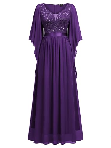 Image of Miusol Women's Deep-V Neck Lace Contrast Sequin Formal Evening Maxi Dress