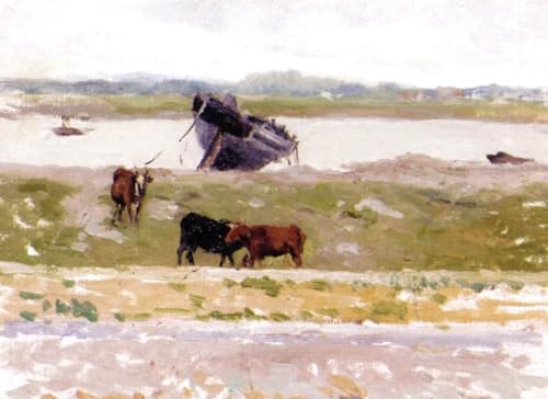 Pintura por números para salón lienzo de vacas por un barco decoración hogar