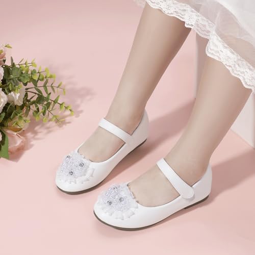 Hehainom Toddler Flower Girl Dress Shoes Rhinstones Pearls Mary Jane Ballet Flats Wedding Party Toddler Little Kid Princess Shoes2