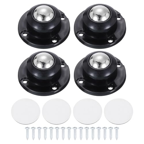 sourcing map 4Pcs Self Adhesive Caster Wheels, 360° Swivel Mini Caster Wheels Round Universal Appliance Rollers with Ball Bearings for Furniture Storage Box Trash Can, Black