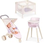 LullaBaby – 14-Inch Poupée réaliste bébé & Ensemble d'accessoires – Tonalité de la peau & Yeux bleus – Ensemble de soins infirmiers pour les bébés poupées – Chaise haute, Playpen & Poussette à jogger – Pretend Play Toys – pour enfant 2+ Années