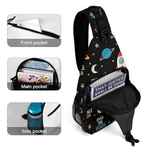 Fashion Traveling Running Casual Chest Bag, Dress Decor Sling Backpack, Shoulder Bag Casual Day Pack Space Rocket Moon Art4