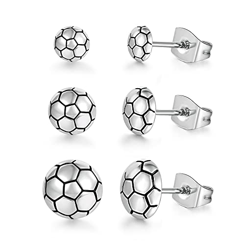 Sport Stud Earrings Set for Women and Men Hypoallergenic Sports Enthusiast Basketball Football Volleyball Tennis Ball Earrings Pack of 3 Pairs