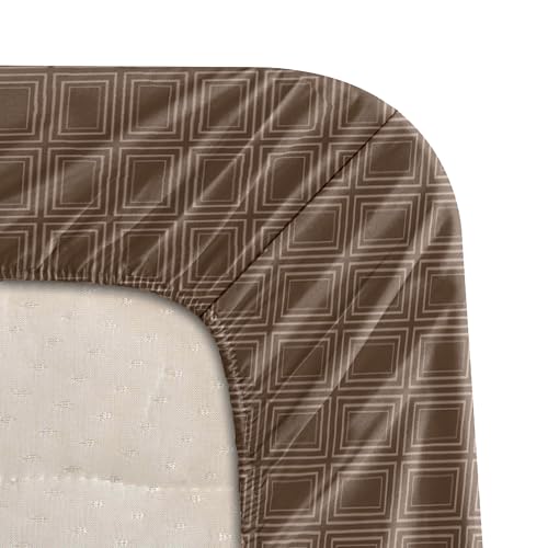 Image of BLISSHOME SoftTouch 150TC Cotton King Size Fitted Bedsheet with 2 Pillow Covers, Silky Smooth Bedding Set, Breathable, Easy Maintain, Geometric Pattern - Brown (183cm x 198cm + 25cm Drop)
