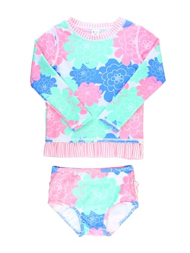 Image of RuffleButts Baby /Toddler Girls Long Sleeve Rash Guard UPF50+ Sun Protected Bikini Swimsuit