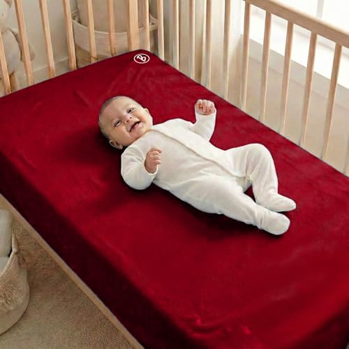 Image of Btag Baby Waterproof, Super Soft Fast Drying Mattress Protector | Extra Absorbent, Anti-Itching Sheet for New Born,Toddler (Size 100x140 cm, Pack of 1, Dark red)