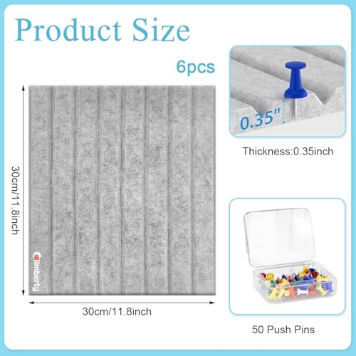 Image of Climberty 6Pcs Felt Bulletin Board Vision Board,30x30cm Self-Adhesive Wall Boards with 50pcs Drawing Pins,Felt Message for Paste Notes Photos Schedules (Grey)