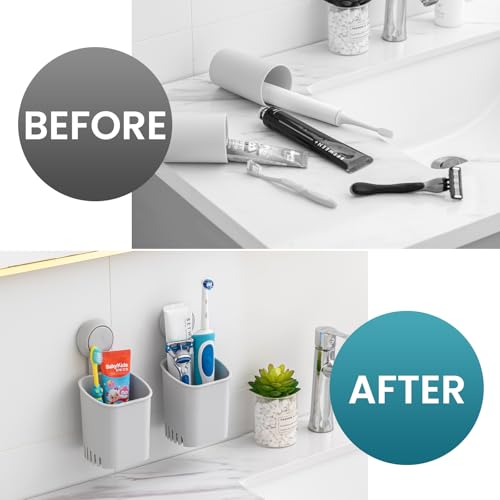 Image of TAILI Suction Cup Toothbrush Holders for Bathroom Wall 2Pack, Gray