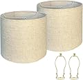 Lampshades Set of 2, Drum Lampshades 11.02" Top x 11.02" Bottom x 10.24" High, Medium Lampshades (Spider Fitter), Beige Lampshades Natural Linen Hand Crafted,see installation video here