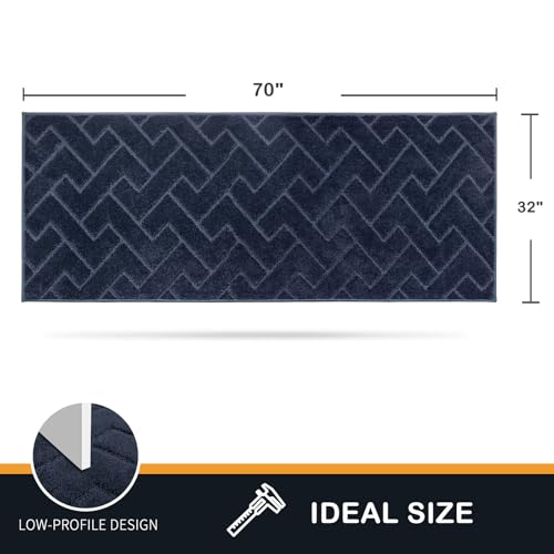 PURRUGS Dirt Trapping Door Mat 32" x 70", Non-Slip Machine Washable Entry Rug, Shoe Scraper, Dog Doormat, Super Absorbent Welcome Mat for Front & Back Door, Muddy Wet Shoes & Paws, Navy Blue