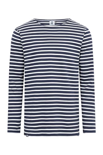 HANSEHELD Streifenshirt Herren Marine-Natur Langarm Blau Weiß GOTS Organic XXL | Männer Ringelshirt | Streifen | Bretonisches Hemd | Matrosenshirt | Gestreift | Bio Baumwolle