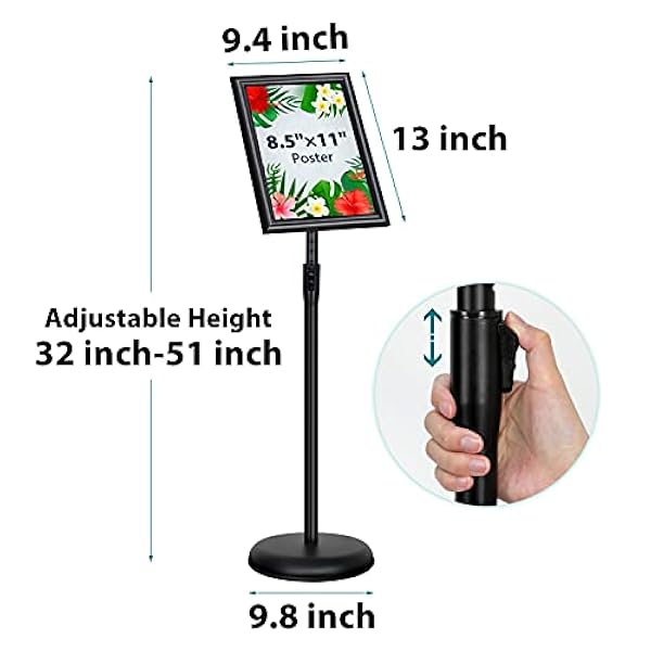 PUJIANG 6Packs 8,5x11 inch verstelbare tekenhouder posterstandaard, zware vloerbordstandaard met aluminium snap open frame voor verticaal en horizontaal teken weergegeven (zwart)