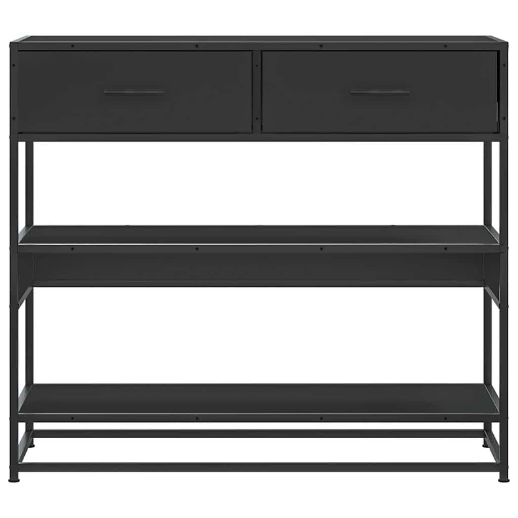 Tavolo consolle nero 90 x 35 x 80 cm in legno e struttura in metallo Design moderno con cassetti e ripiani, robusto mobile per soggiorno, camera da letto e corridoio