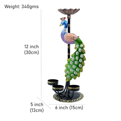 Image of Kraftskala Tea Light Candle Holder Decorative Peacock Showpiece Metal Figurine 4 Candle Diya Burner Slots for Living Room, Diwali Gifts, Home Decor