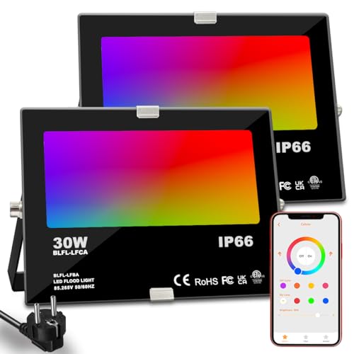 Projecteur LED RGBW 30W iLC étanche IP66 pour éclairage extérieur et connecté, lot de 2