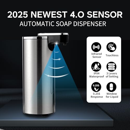 Automatic Soap Dispenser, Automatic Soap Dispenser Touchless, Kitchen & Bathroom, 3 Adjustable Volume for Liquid Soap, Water-Resistant, Hotel, Restaurant and School, Clog-Free, Stainless Steel by Crevauh - Used condition - Image 3