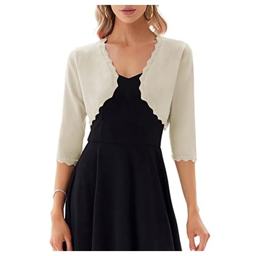 GRACE KARIN Women Petite 3/4 Sleeve Shrug Sweater Open Front Bolero Jacket Apricot S