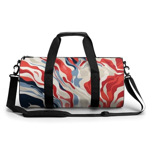 Red And White Gym Bag for Men Women, Sturdy Oxford Cloth Travel Bags with Removable Shoulder Strap, Waterproof Duffel Bag for Fitness, Travel, Yoga