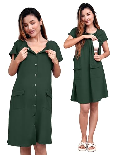 Image of SUNNYBUY 2 PCS Maternity Set Labor Delivery Gown Matching Nursing Dress, Hospital Birth&Breastfeeding Outfits for Postpartum
