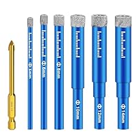 7 Stück Fliesenbohrer Glasbohrer Diamantbohrer,5/6/8/10/12/14mm Feinsteinzeug Diamant Fliesen Bohrer und 6mm Metall Bohren, Glasbohrer für Keramik Granit, Glas, Porzellan, Mauerwerk, Marmor