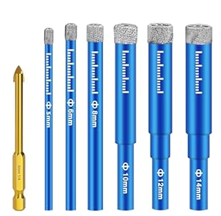 7 Pezzi Gres Porcellanato Punte Trapano 5/6/8/10/12/14mm,Set di Punte per Granito con 6 mm Carbide Punte,per Vetro, Ceramica, Granito, Marmo