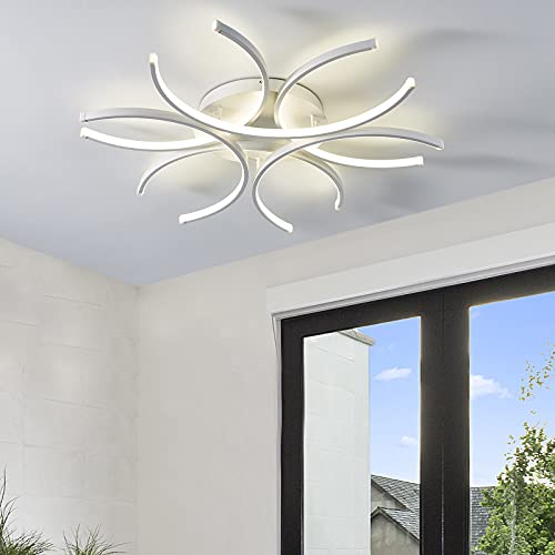 IKK Modern Ceiling Light, Chandelier Light Fixture with Petal Shape, 4000K White Flush Mount Ceiling Lamp, 29.5" Flower Modern Ceiling Lamp for Living Room, Bedroom, Kitchen, Dining Room, Kids' Room