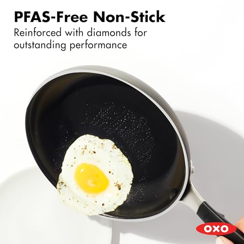 Image of OXO 8 inch Non-Stick Every Day Frying Pan, BPA-Free Comfort Grip Silicone Handle, Dishwasher & Oven Safe, PFAS-Free Ceramic Skillet, Black