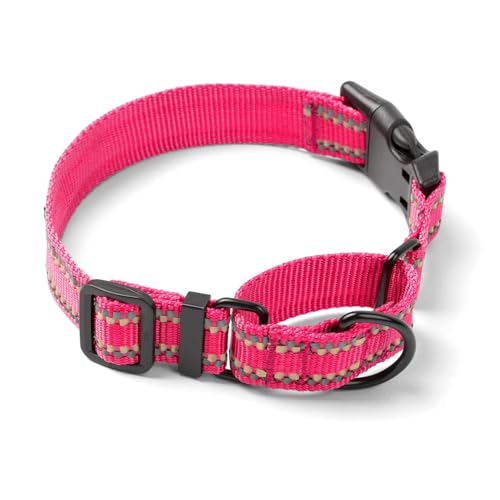 Hoowoo Large Dog Collar, Escape Proof Martingale with Reflective Stripe, Soft Nylon, Anti-Pull, Quick Release Buckle