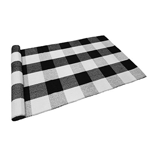 LEVINIS Black and White Doormat Farmhouse- Durable and Washable Cotton Farmhouse Layered Doormats Outdoor Buffalo Plaid Rugs for Porch/Kitchen/Entry Way/Laundry Room/Bathroom 51.2''x23.6''