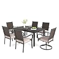 MIXPATIO Outdoor Patio Dining Set 7 Pcs, Patio Dining Table Chairs Set, 6 Rattan Chairs(2 of Them Swivel) with Cushions and Expandable Table for Lawn, Garden, Yards, Poolside