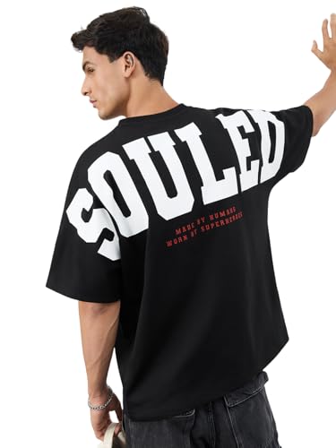 Image of The Souled Store Mr. Soul Men and Boys Short Sleeve Round Neck Purple Graphic Printed Cotton Oversized T-Shirts