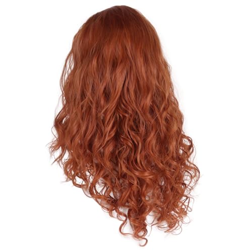 Image of 30 Inch Long Copper Red Curly Wig with Bangs Merida Costume for Women