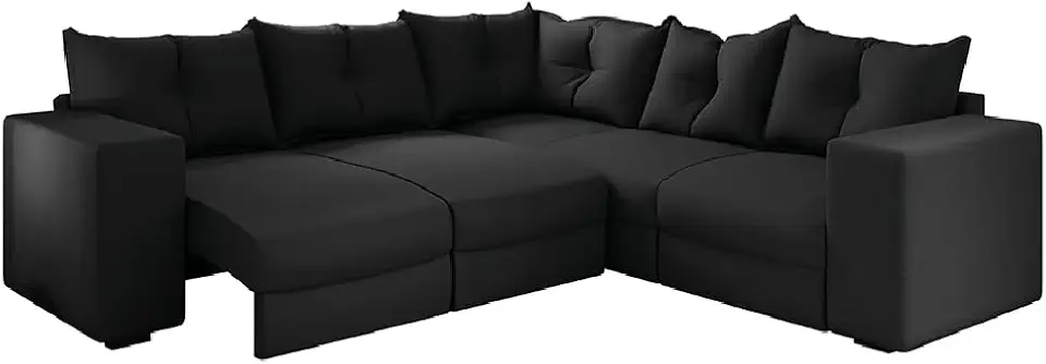 Sofá de Canto Retrátil 5 Lugares Veludo New Qatar Preto Selmer