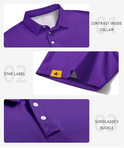 Image of ZITY Mens Golf Polo Shirts Short Sleeve UPF 50+ Performance Moisture Wicking Print Pattern Casual Collared Golf Shirt for Men