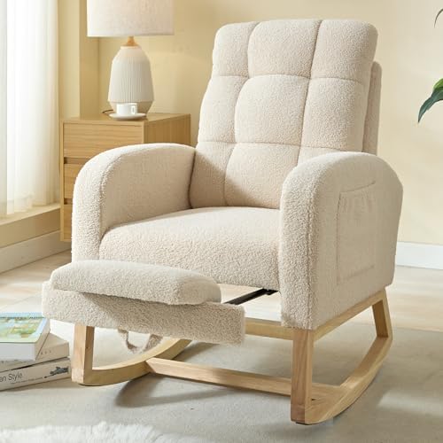 NIOIIKIT Modern Nursery Rocking Chair, Teddy Upholstered Rocking ...