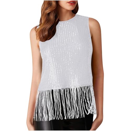Élégant camisole club à paillettes avec col rond sans manches
