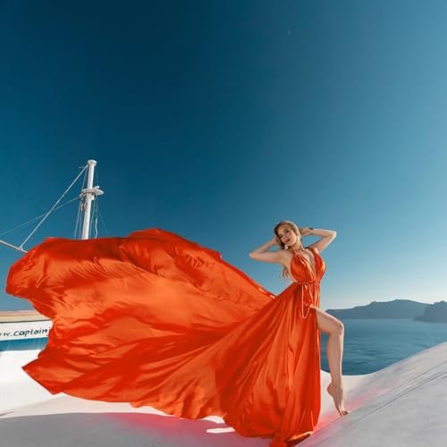 Orange Long FlyingDress for Photoshoot Flying Satin Backless Flowy Dress Beach Photoshoot Dress Asymmetrical Flying Dresses4