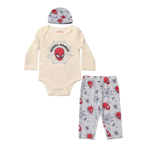 Image of Magic Threadz Disney Clothes Baby Boys Bodysuit, Pants & Hat 3-Piece Outfit – Mickey, Pooh, Stitch, Cars, & Spiderman (0–9M)
