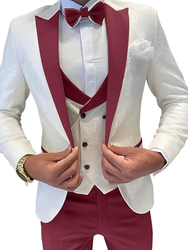 Jacquard Slim Fit 3 Piece Mens Suit Blazer Vest Pants Set for Formal Prom or Wedding